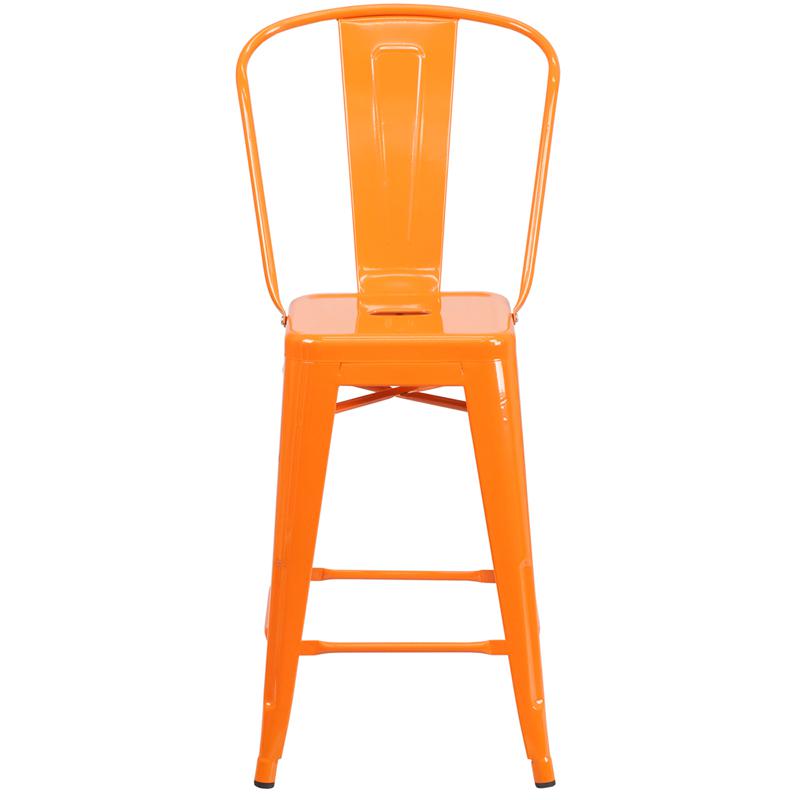 Commercial Grade 24" High Orange Metal Indoor-Outdoor Counter Height Stool With Removable Back By Flash Furniture | Dining Chairs | Modishstore - 4