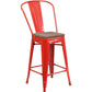 24" High Red Metal Counter Height Stool With Back And Wood Seat By Flash Furniture | Bar Stools | Modishstore