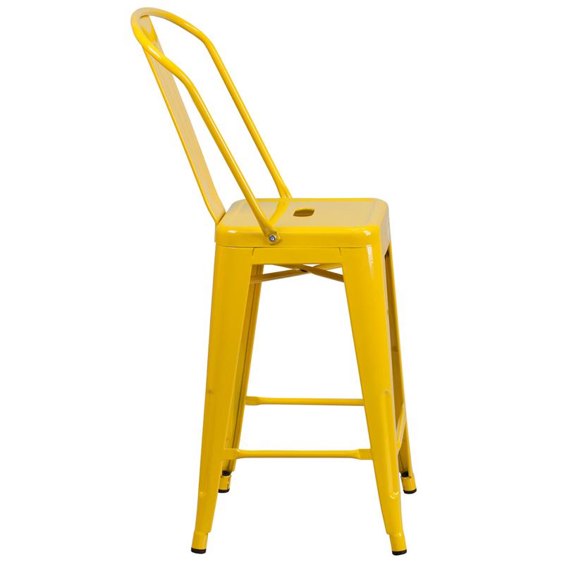 Commercial Grade 24" High Yellow Metal Indoor-Outdoor Counter Height Stool With Removable Back By Flash Furniture | Dining Chairs | Modishstore - 2