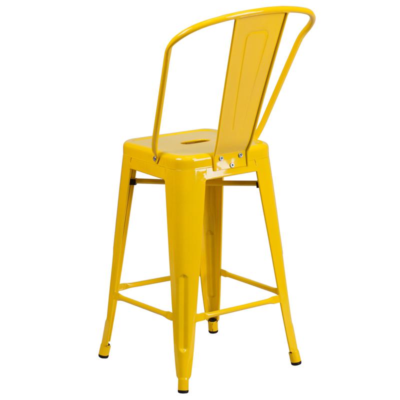 Commercial Grade 24" High Yellow Metal Indoor-Outdoor Counter Height Stool With Removable Back By Flash Furniture | Dining Chairs | Modishstore - 3