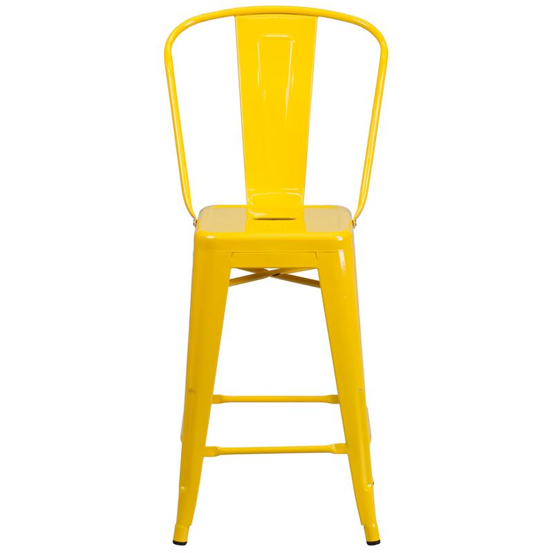 Commercial Grade 24" High Yellow Metal Indoor-Outdoor Counter Height Stool With Removable Back By Flash Furniture | Dining Chairs | Modishstore - 4