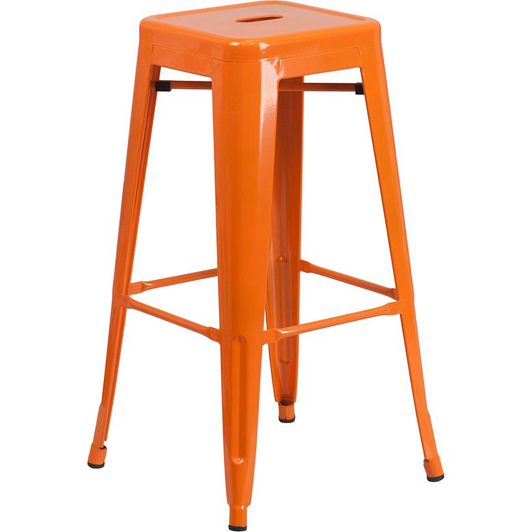 Commercial Grade 30" High Backless Orange Metal Indoor-Outdoor Barstool With Square Seat By Flash Furniture | Bar Stools | Modishstore - 1