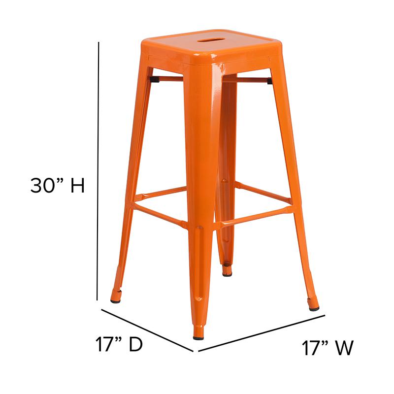 Commercial Grade 30" High Backless Orange Metal Indoor-Outdoor Barstool With Square Seat By Flash Furniture | Bar Stools | Modishstore - 3