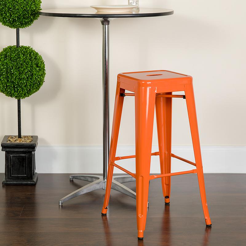 Commercial Grade 30" High Backless Orange Metal Indoor-Outdoor Barstool With Square Seat By Flash Furniture | Bar Stools | Modishstore - 4