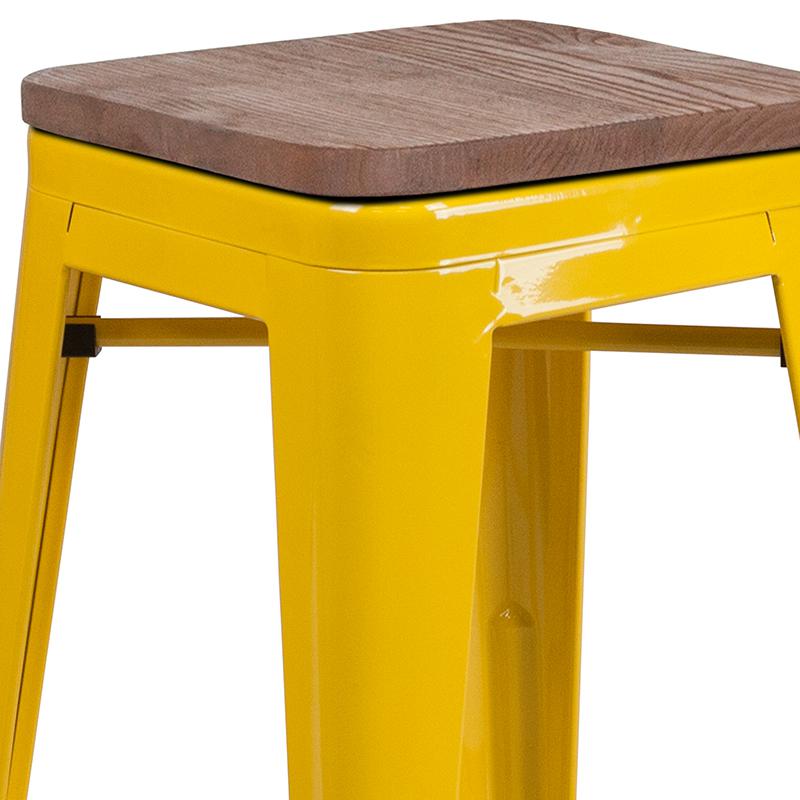30" High Backless Yellow Metal Barstool With Square Wood Seat By Flash Furniture | Bar Stools | Modishstore - 2