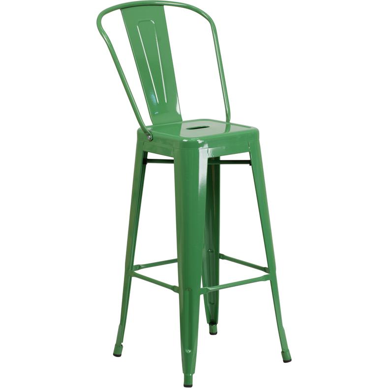 Commercial Grade 30" High Green Metal Indoor-Outdoor Barstool With Removable Back By Flash Furniture | Bar Stools | Modishstore - 1