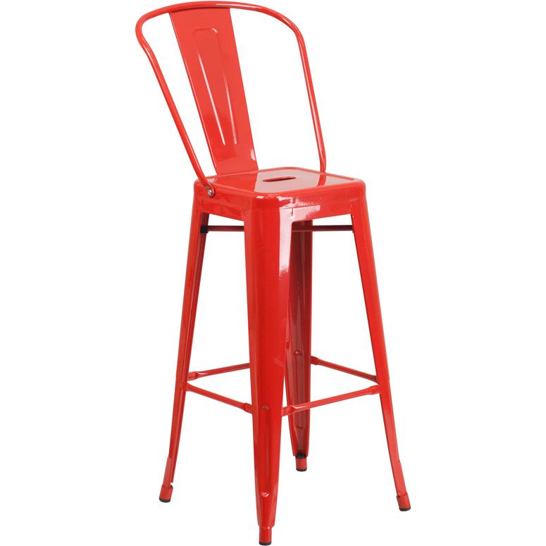 Commercial Grade 30" High Red Metal Indoor-Outdoor Barstool With Removable Back By Flash Furniture | Bar Stools | Modishstore - 1