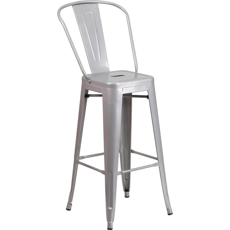 Commercial Grade 30" High Silver Metal Indoor-Outdoor Barstool With Removable Back By Flash Furniture | Bar Stools | Modishstore - 1