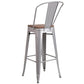 30" High Silver Metal Barstool With Back And Wood Seat By Flash Furniture | Bar Stools | Modishstore - 3