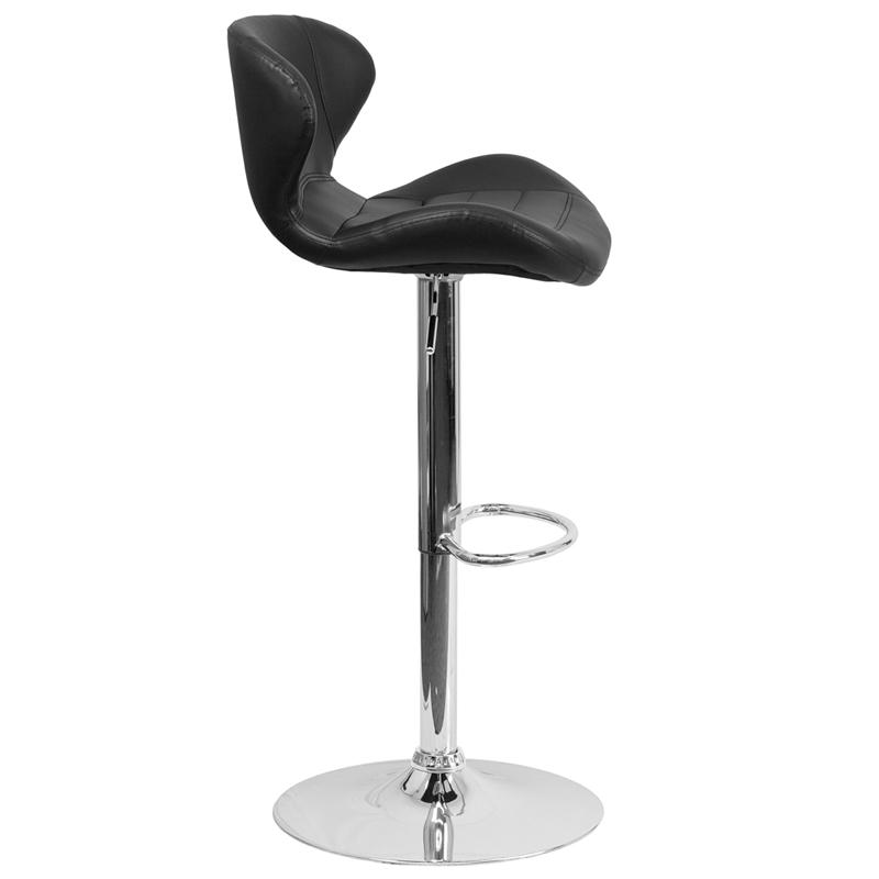 Contemporary Black Vinyl Adjustable Height Barstool With Curved Back And Chrome Base By Flash Furniture | Bar Stools | Modishstore - 2