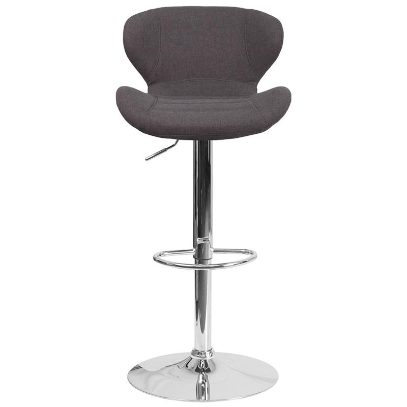 Contemporary Charcoal Fabric Adjustable Height Barstool With Curved Back And Chrome Base By Flash Furniture | Bar Stools | Modishstore - 4