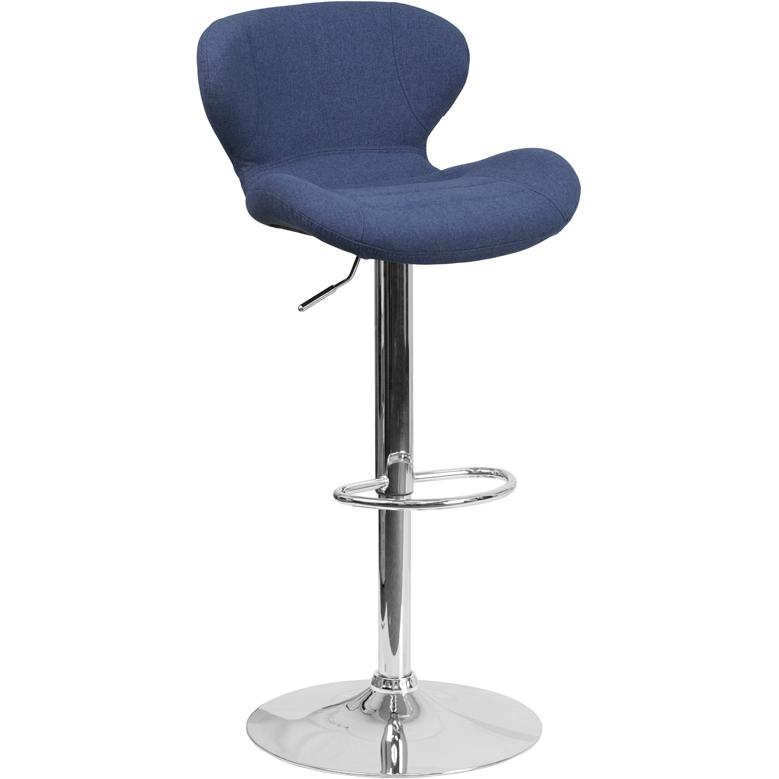 Contemporary Blue Fabric Adjustable Height Barstool With Curved Back And Chrome Base By Flash Furniture | Bar Stools | Modishstore - 1