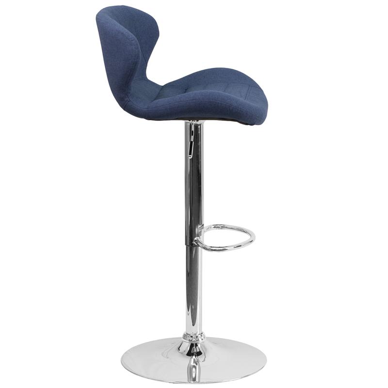 Contemporary Blue Fabric Adjustable Height Barstool With Curved Back And Chrome Base By Flash Furniture | Bar Stools | Modishstore - 2