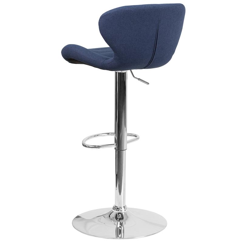 Contemporary Blue Fabric Adjustable Height Barstool With Curved Back And Chrome Base By Flash Furniture | Bar Stools | Modishstore - 3