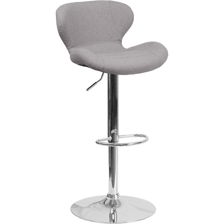 Contemporary Gray Fabric Adjustable Height Barstool With Curved Back And Chrome Base By Flash Furniture | Bar Stools | Modishstore - 1