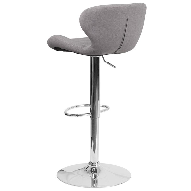 Contemporary Gray Fabric Adjustable Height Barstool With Curved Back And Chrome Base By Flash Furniture | Bar Stools | Modishstore - 3