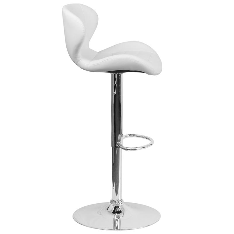 Contemporary White Vinyl Adjustable Height Barstool With Curved Back And Chrome Base By Flash Furniture | Bar Stools | Modishstore - 2