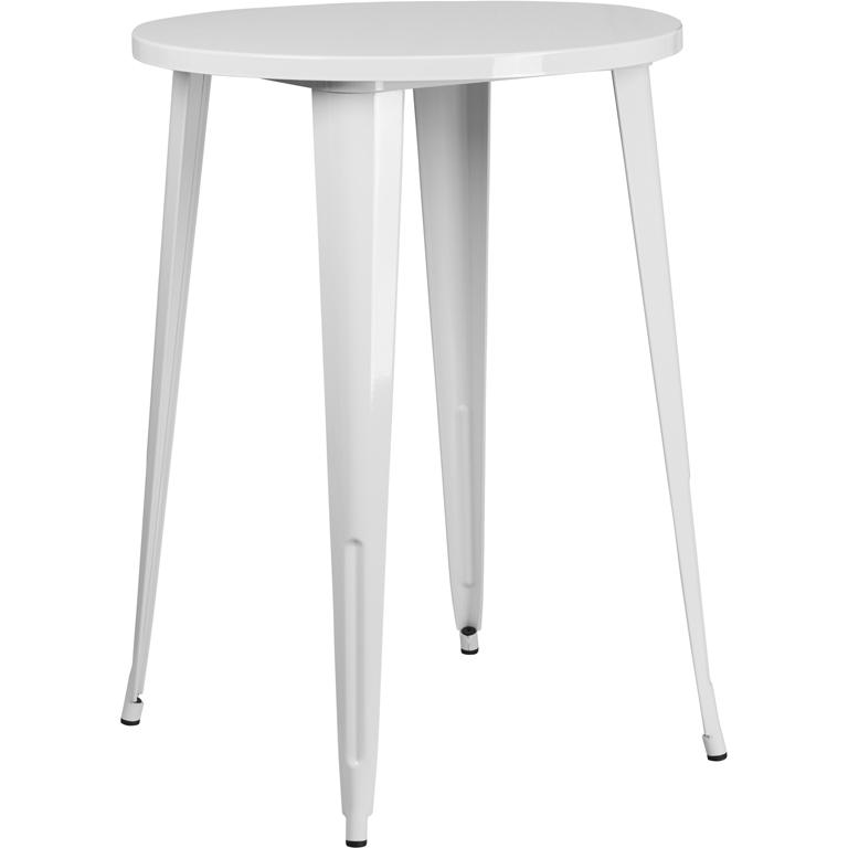 Commercial Grade 30" Round White Metal Indoor-Outdoor Bar Height Table By Flash Furniture | Outdoor Tables | Modishstore - 1