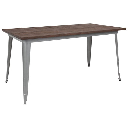 30.25" X 60" Rectangular Silver Metal Indoor Table With Walnut Rustic Wood Top By Flash Furniture | Dining Tables | Modishstore