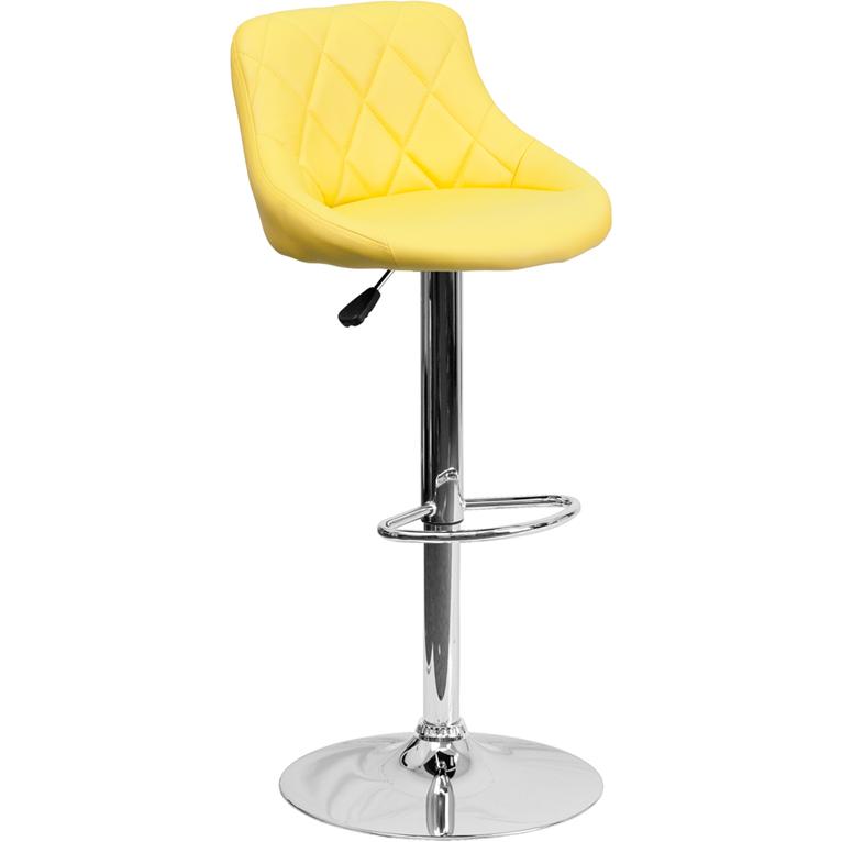 Contemporary Yellow Vinyl Bucket Seat Adjustable Height Barstool With Diamond Pattern Back And Chrome Base By Flash Furniture | Bar Stools | Modishstore - 1