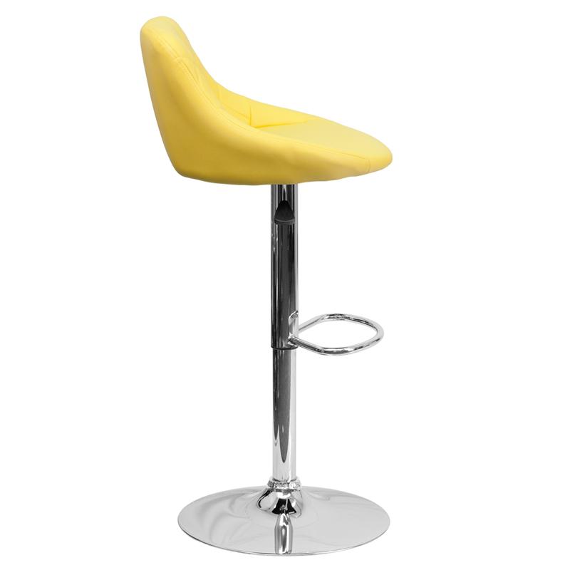 Contemporary Yellow Vinyl Bucket Seat Adjustable Height Barstool With Diamond Pattern Back And Chrome Base By Flash Furniture | Bar Stools | Modishstore - 2