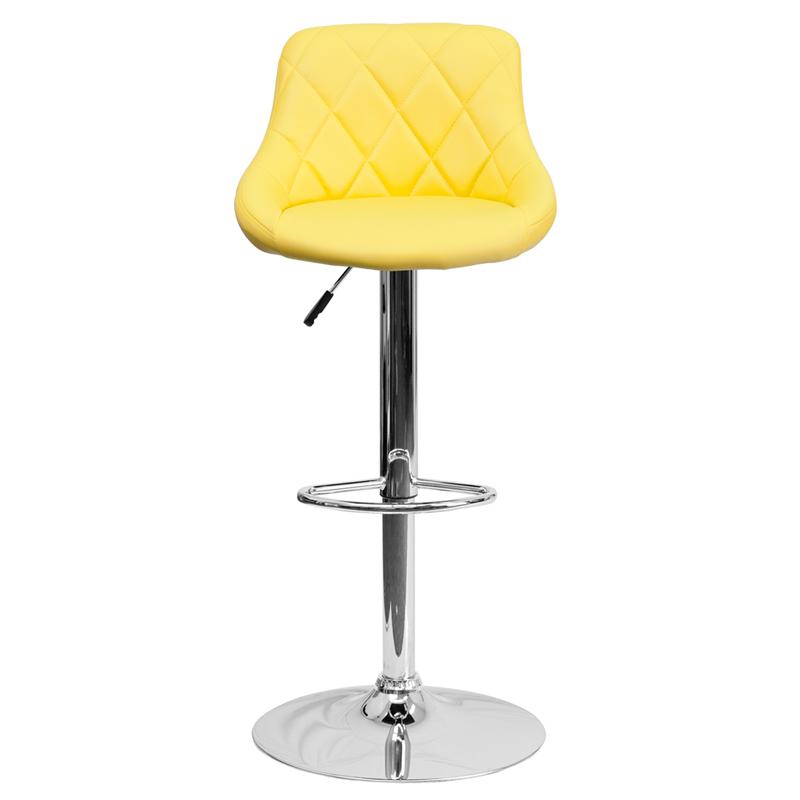 Contemporary Yellow Vinyl Bucket Seat Adjustable Height Barstool With Diamond Pattern Back And Chrome Base By Flash Furniture | Bar Stools | Modishstore - 4