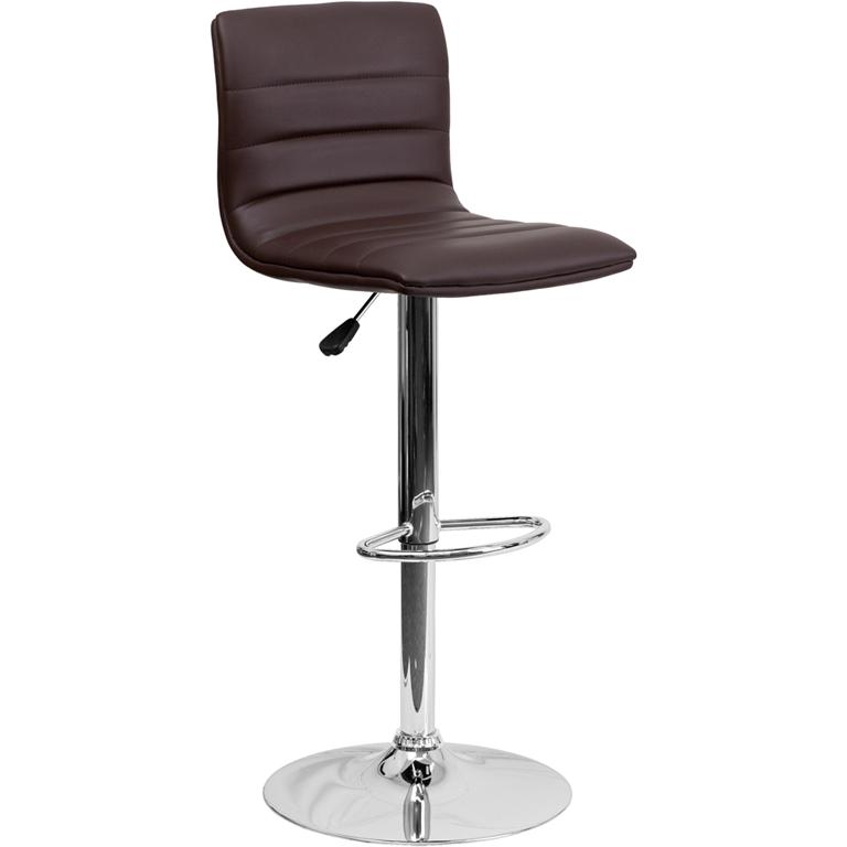 Modern Brown Vinyl Adjustable Bar Stool With Back, Counter Height Swivel Stool With Chrome Pedestal Base By Flash Furniture | Bar Stools | Modishstore - 1