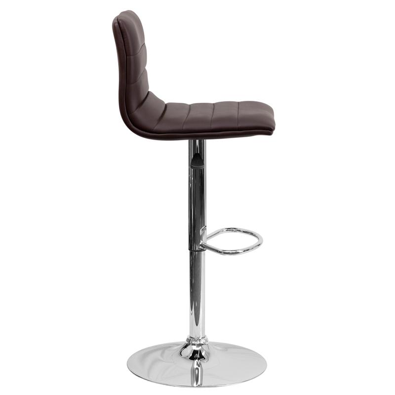 Modern Brown Vinyl Adjustable Bar Stool With Back, Counter Height Swivel Stool With Chrome Pedestal Base By Flash Furniture | Bar Stools | Modishstore - 2