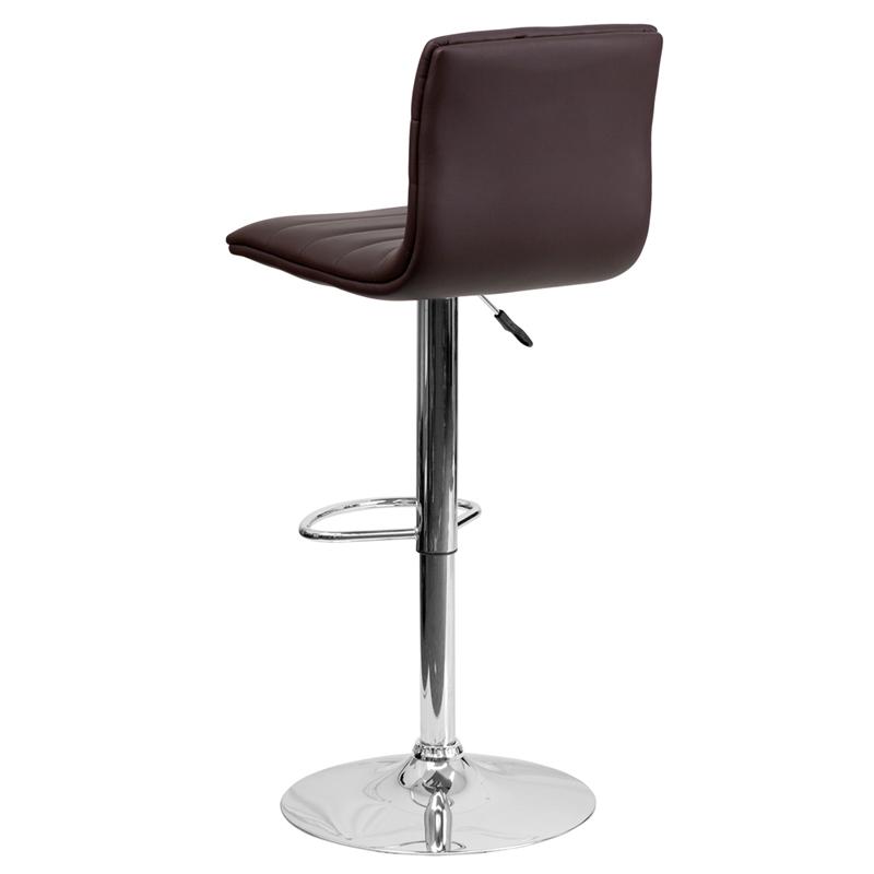 Modern Brown Vinyl Adjustable Bar Stool With Back, Counter Height Swivel Stool With Chrome Pedestal Base By Flash Furniture | Bar Stools | Modishstore - 3