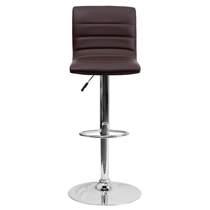 Modern Brown Vinyl Adjustable Bar Stool With Back, Counter Height Swivel Stool With Chrome Pedestal Base By Flash Furniture | Bar Stools | Modishstore - 4