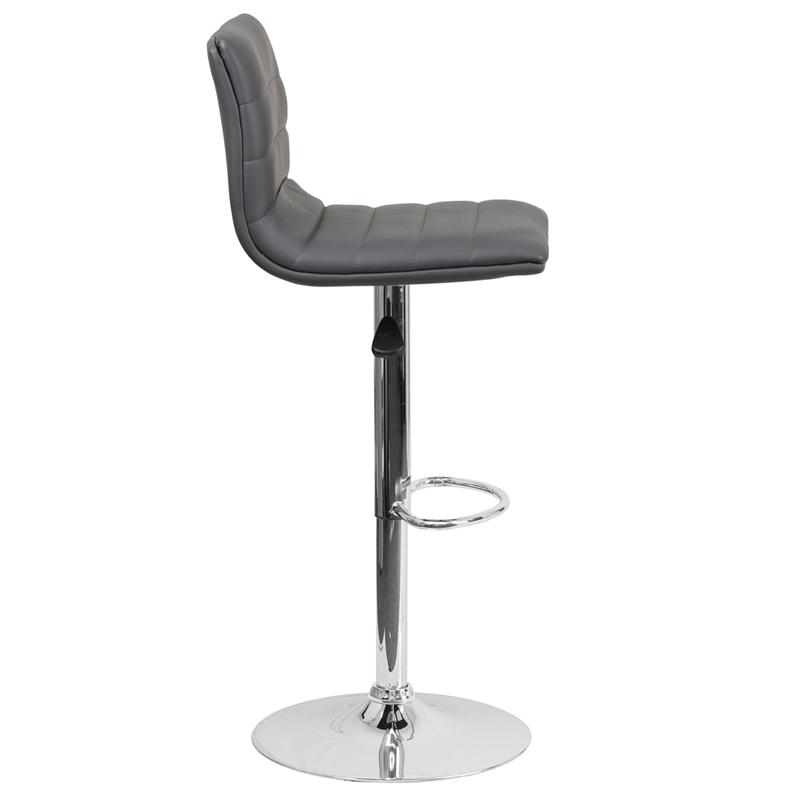 Modern Gray Vinyl Adjustable Bar Stool With Back, Counter Height Swivel Stool With Chrome Pedestal Base By Flash Furniture | Bar Stools | Modishstore - 2