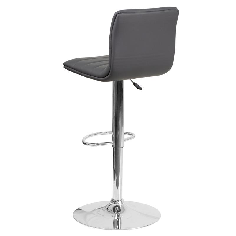 Modern Gray Vinyl Adjustable Bar Stool With Back, Counter Height Swivel Stool With Chrome Pedestal Base By Flash Furniture | Bar Stools | Modishstore - 3