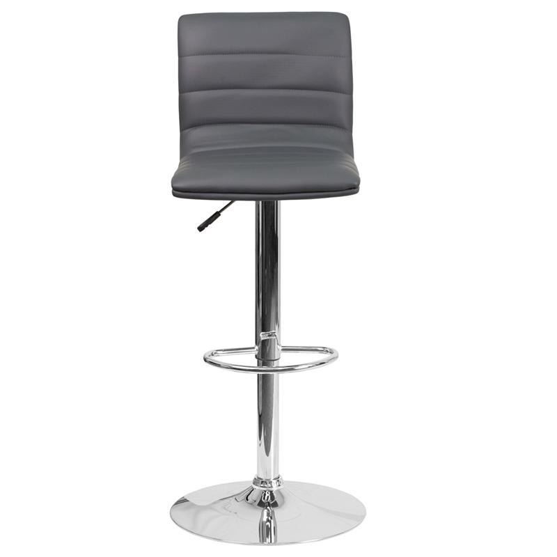 Modern Gray Vinyl Adjustable Bar Stool With Back, Counter Height Swivel Stool With Chrome Pedestal Base By Flash Furniture | Bar Stools | Modishstore - 4