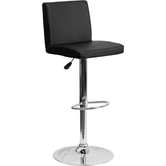 Contemporary Black Vinyl Adjustable Height Barstool With Panel Back And Chrome Base By Flash Furniture | Bar Stools | Modishstore