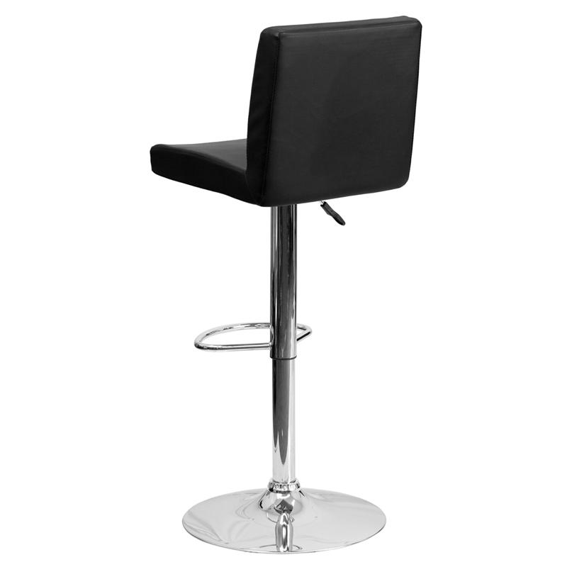 Contemporary Black Vinyl Adjustable Height Barstool With Panel Back And Chrome Base By Flash Furniture | Bar Stools | Modishstore - 3