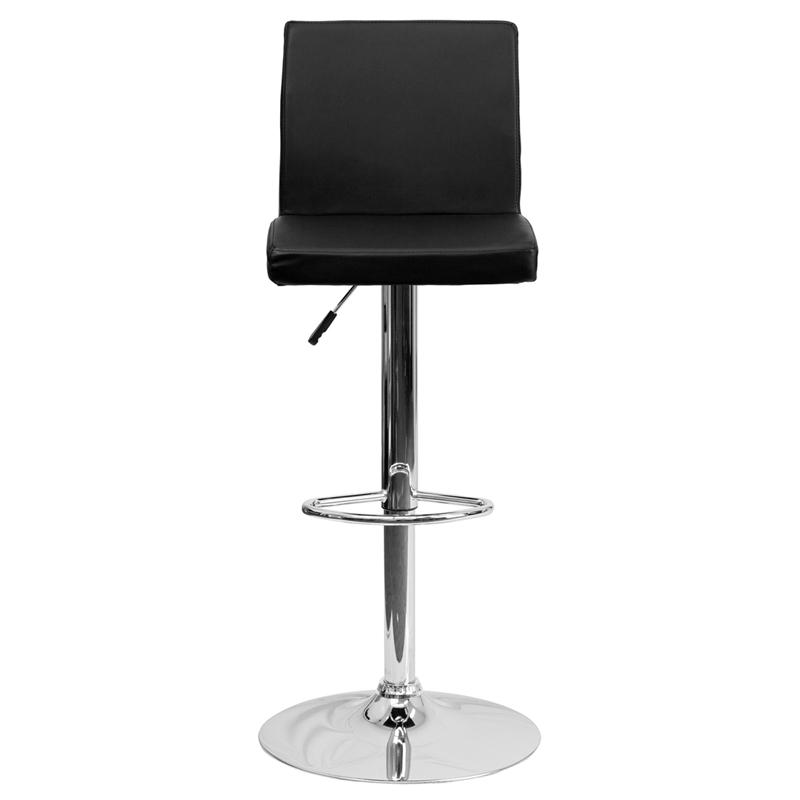 Contemporary Black Vinyl Adjustable Height Barstool With Panel Back And Chrome Base By Flash Furniture | Bar Stools | Modishstore - 4