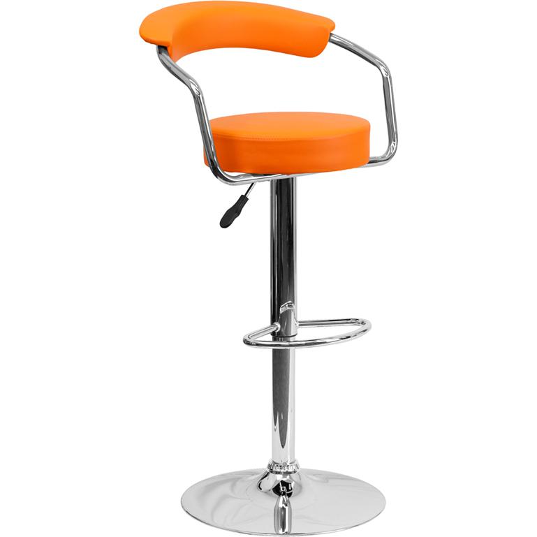 Contemporary Orange Vinyl Adjustable Height Barstool With Arms And Chrome Base By Flash Furniture | Bar Stools | Modishstore - 1