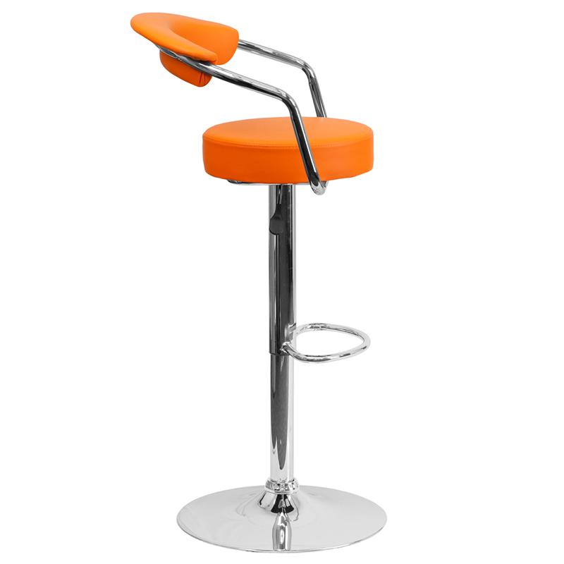 Contemporary Orange Vinyl Adjustable Height Barstool With Arms And Chrome Base By Flash Furniture | Bar Stools | Modishstore - 2