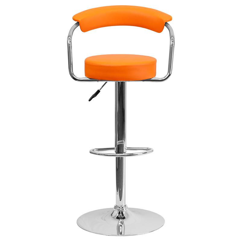 Contemporary Orange Vinyl Adjustable Height Barstool With Arms And Chrome Base By Flash Furniture | Bar Stools | Modishstore - 4