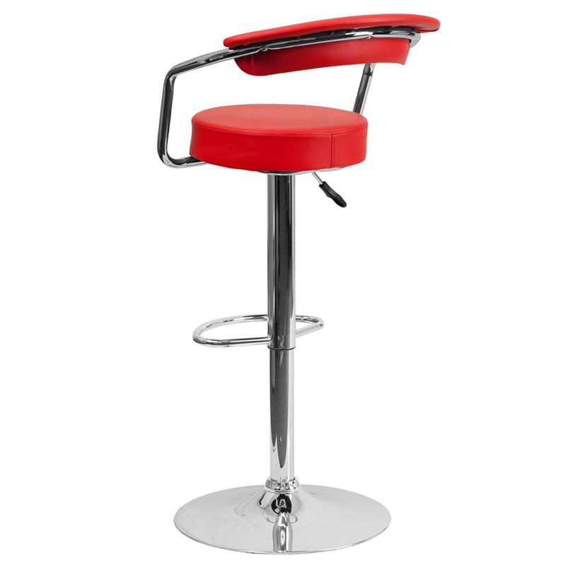 Contemporary Red Vinyl Adjustable Height Barstool With Arms And Chrome Base By Flash Furniture | Bar Stools | Modishstore - 3