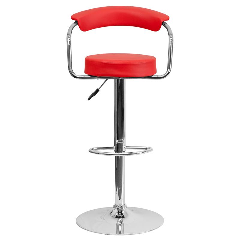 Contemporary Red Vinyl Adjustable Height Barstool With Arms And Chrome Base By Flash Furniture | Bar Stools | Modishstore - 4
