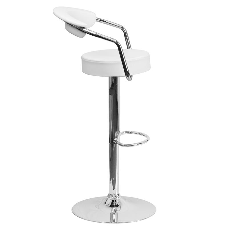 Contemporary White Vinyl Adjustable Height Barstool With Arms And Chrome Base By Flash Furniture | Bar Stools | Modishstore - 2