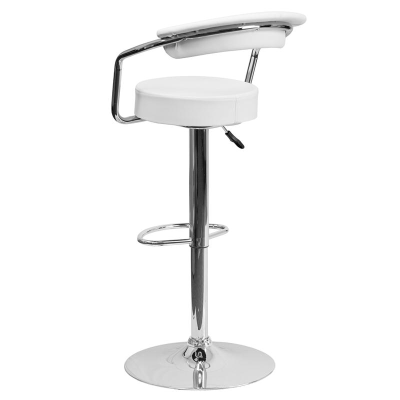 Contemporary White Vinyl Adjustable Height Barstool With Arms And Chrome Base By Flash Furniture | Bar Stools | Modishstore - 3