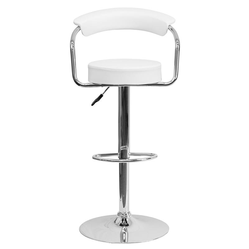 Contemporary White Vinyl Adjustable Height Barstool With Arms And Chrome Base By Flash Furniture | Bar Stools | Modishstore - 4