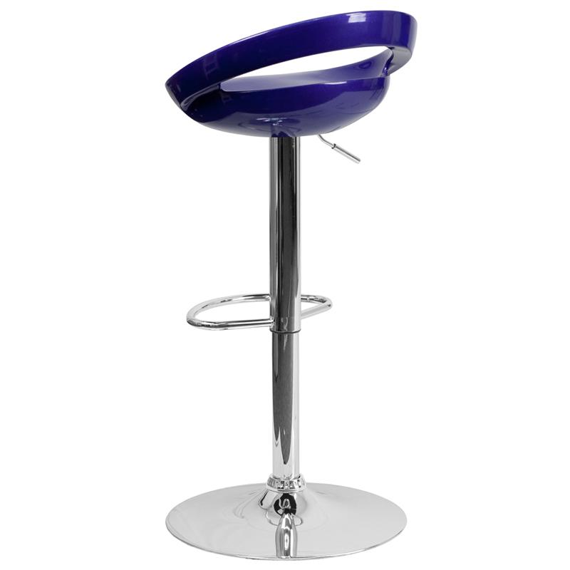 Contemporary Blue Plastic Adjustable Height Barstool With Rounded Cutout Back And Chrome Base By Flash Furniture | Bar Stools | Modishstore - 3