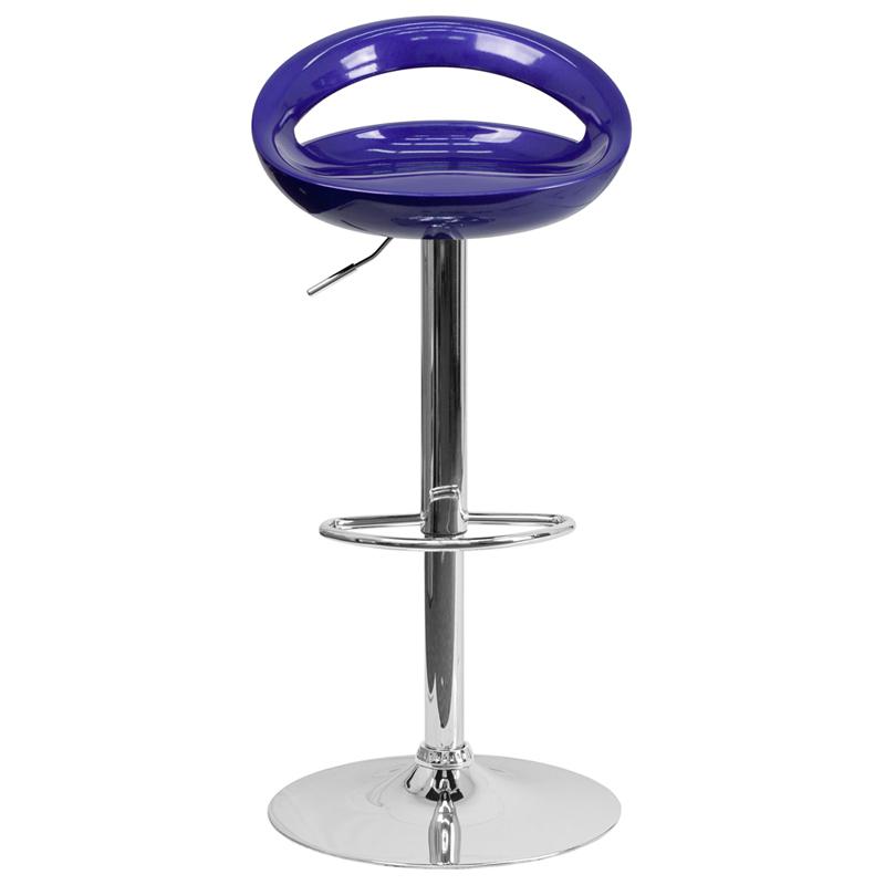 Contemporary Blue Plastic Adjustable Height Barstool With Rounded Cutout Back And Chrome Base By Flash Furniture | Bar Stools | Modishstore - 4