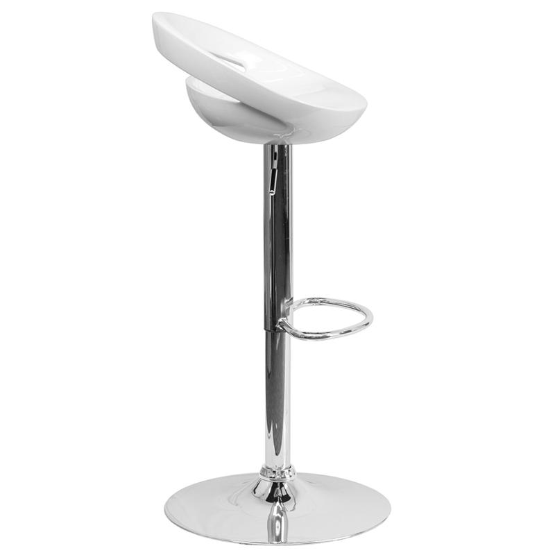 Contemporary White Plastic Adjustable Height Barstool With Rounded Cutout Back And Chrome Base By Flash Furniture | Bar Stools | Modishstore - 2