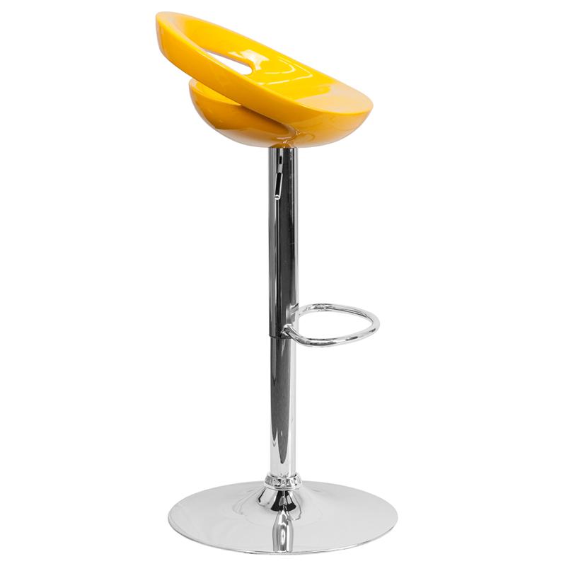 Contemporary Yellow Plastic Adjustable Height Barstool With Rounded Cutout Back And Chrome Base By Flash Furniture | Bar Stools | Modishstore - 2