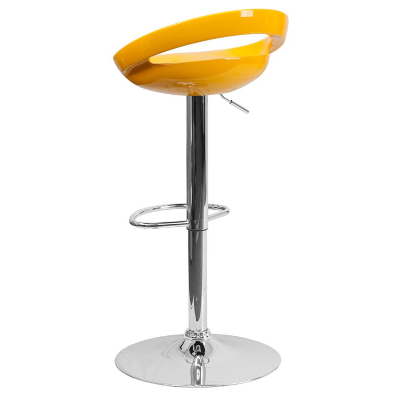 Contemporary Yellow Plastic Adjustable Height Barstool With Rounded Cutout Back And Chrome Base By Flash Furniture | Bar Stools | Modishstore - 3