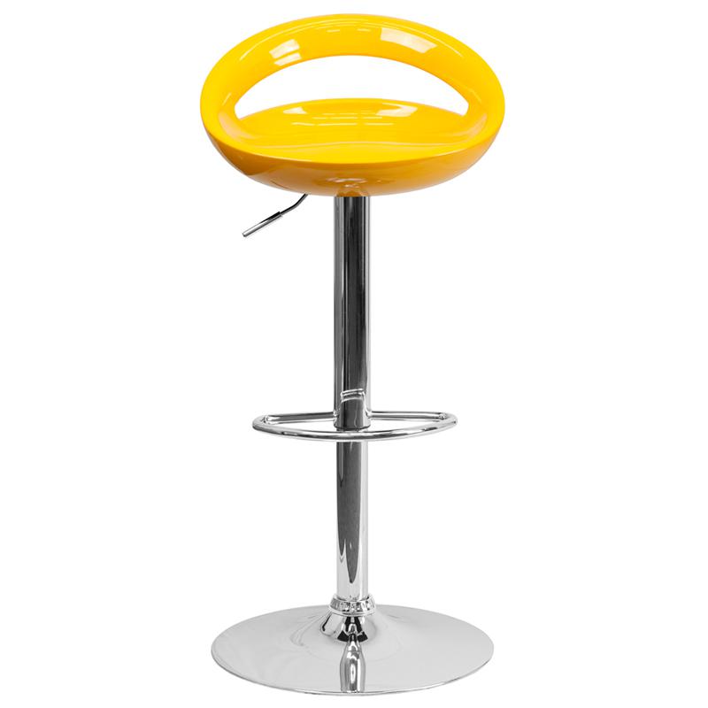 Contemporary Yellow Plastic Adjustable Height Barstool With Rounded Cutout Back And Chrome Base By Flash Furniture | Bar Stools | Modishstore - 4